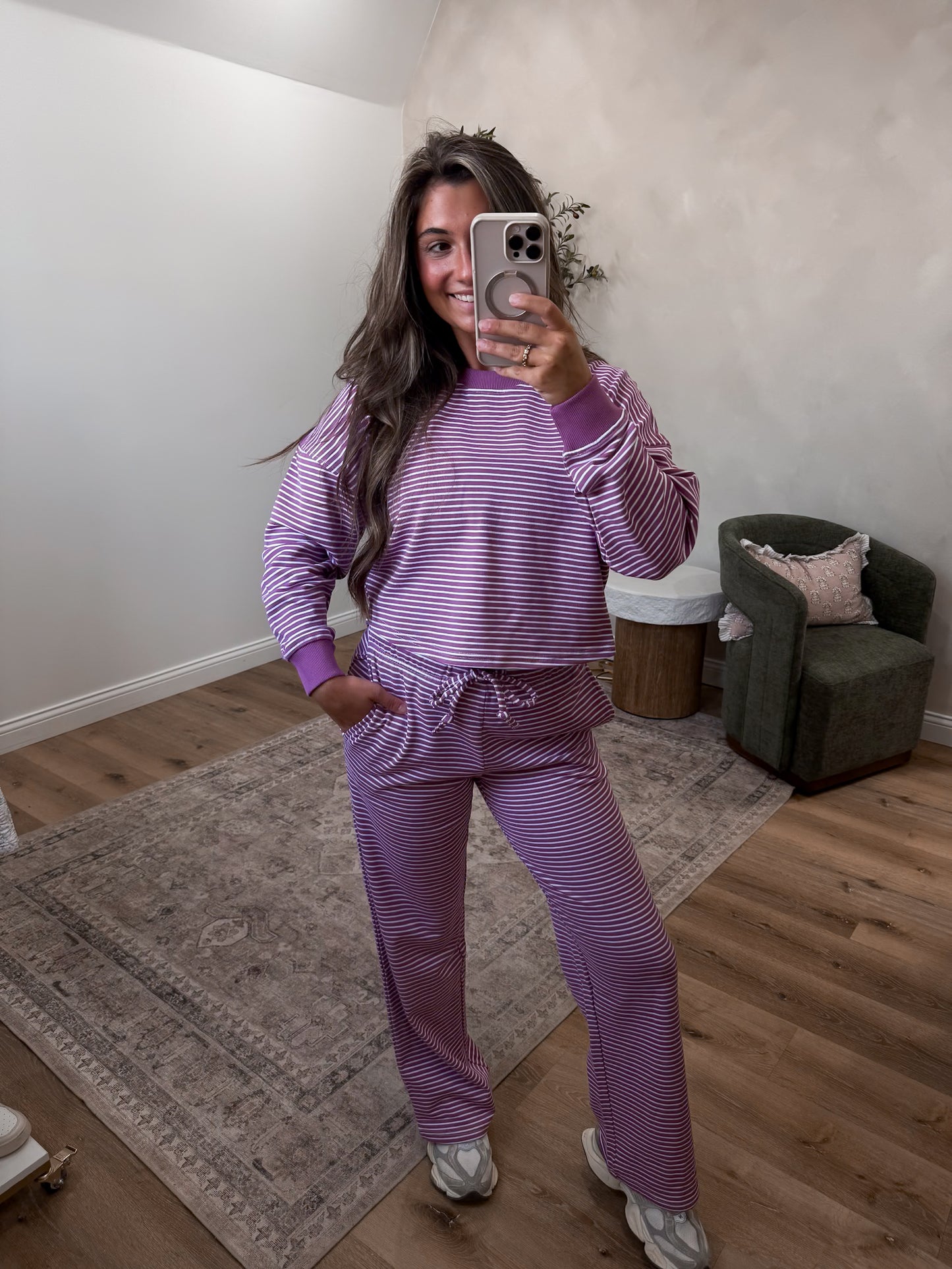 After Hours Striped Lounge Set - mulberry
