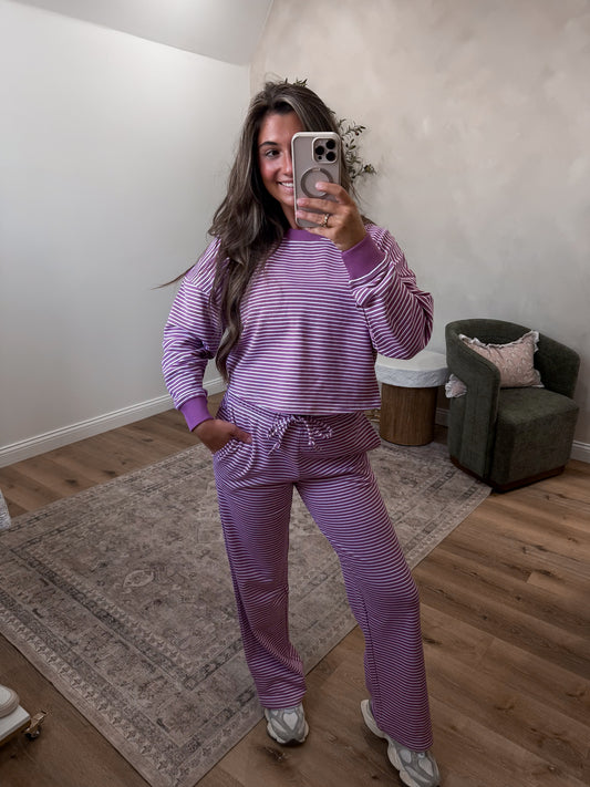 After Hours Striped Lounge Set - mulberry
