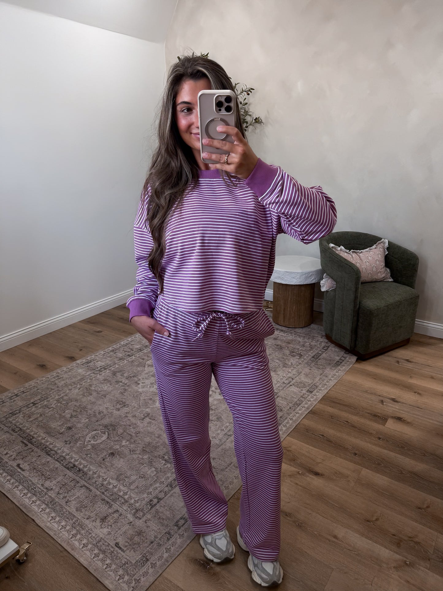 After Hours Striped Lounge Set - mulberry