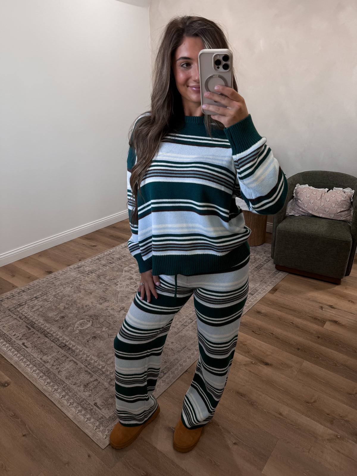 Relaxed Routine Striped Sweater Set - green multi
