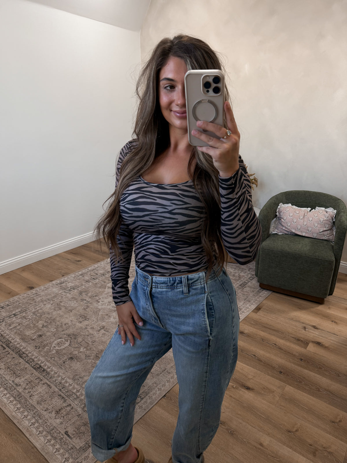 Heartbreakers Zebra Print Scoop Neck Long Sleeve - black/brown
