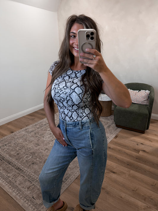 Forever Fierce Snake Print Double Layered Bodysuit - soft white