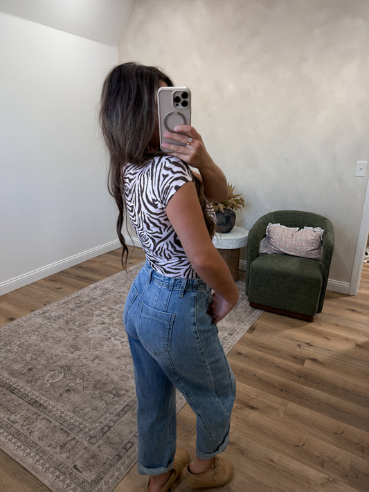 Forever Fierce Zebra Print Double Layered Bodysuit - lavender