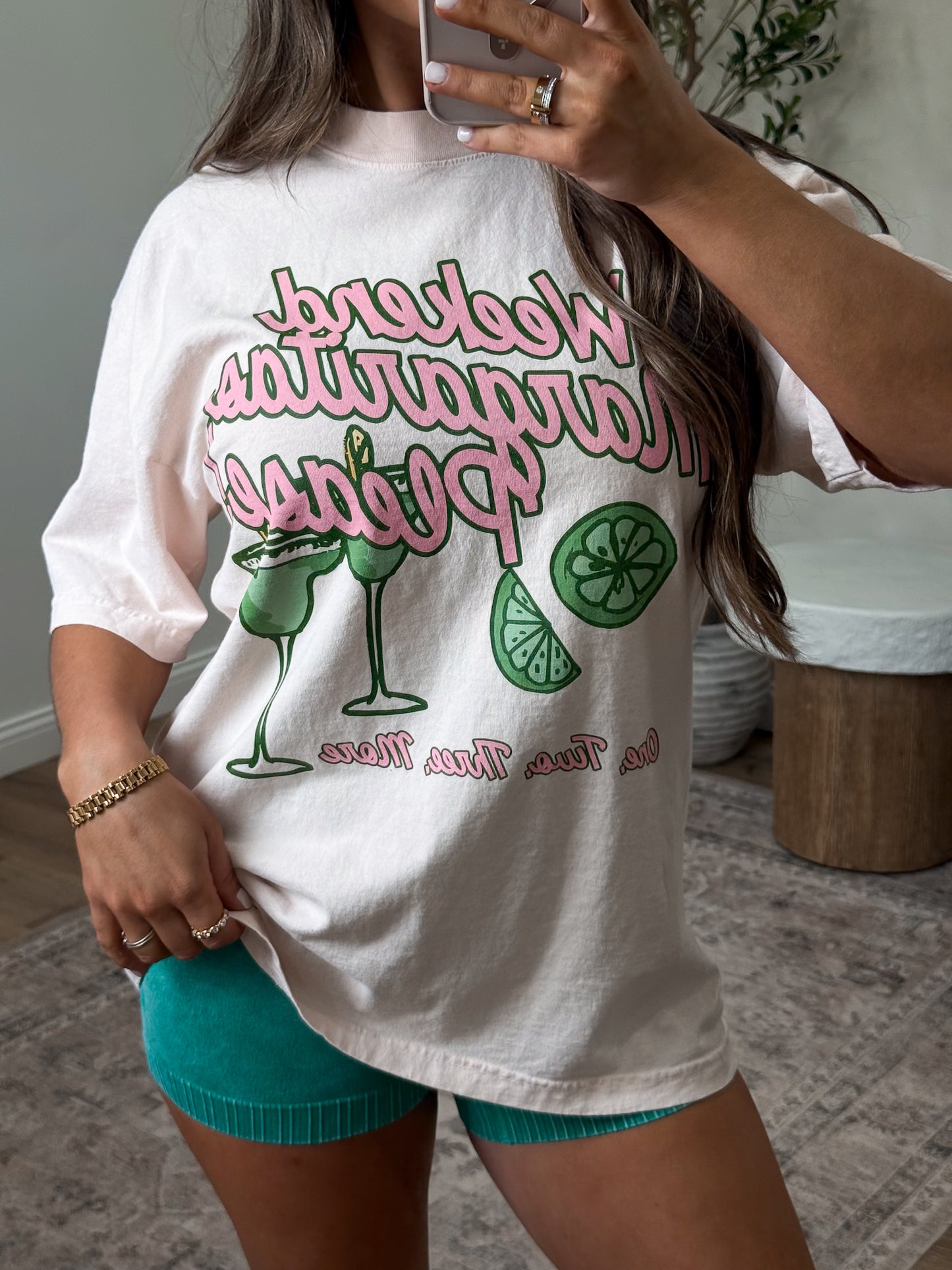 Weekend Margaritas Please Boxy Tee - pink