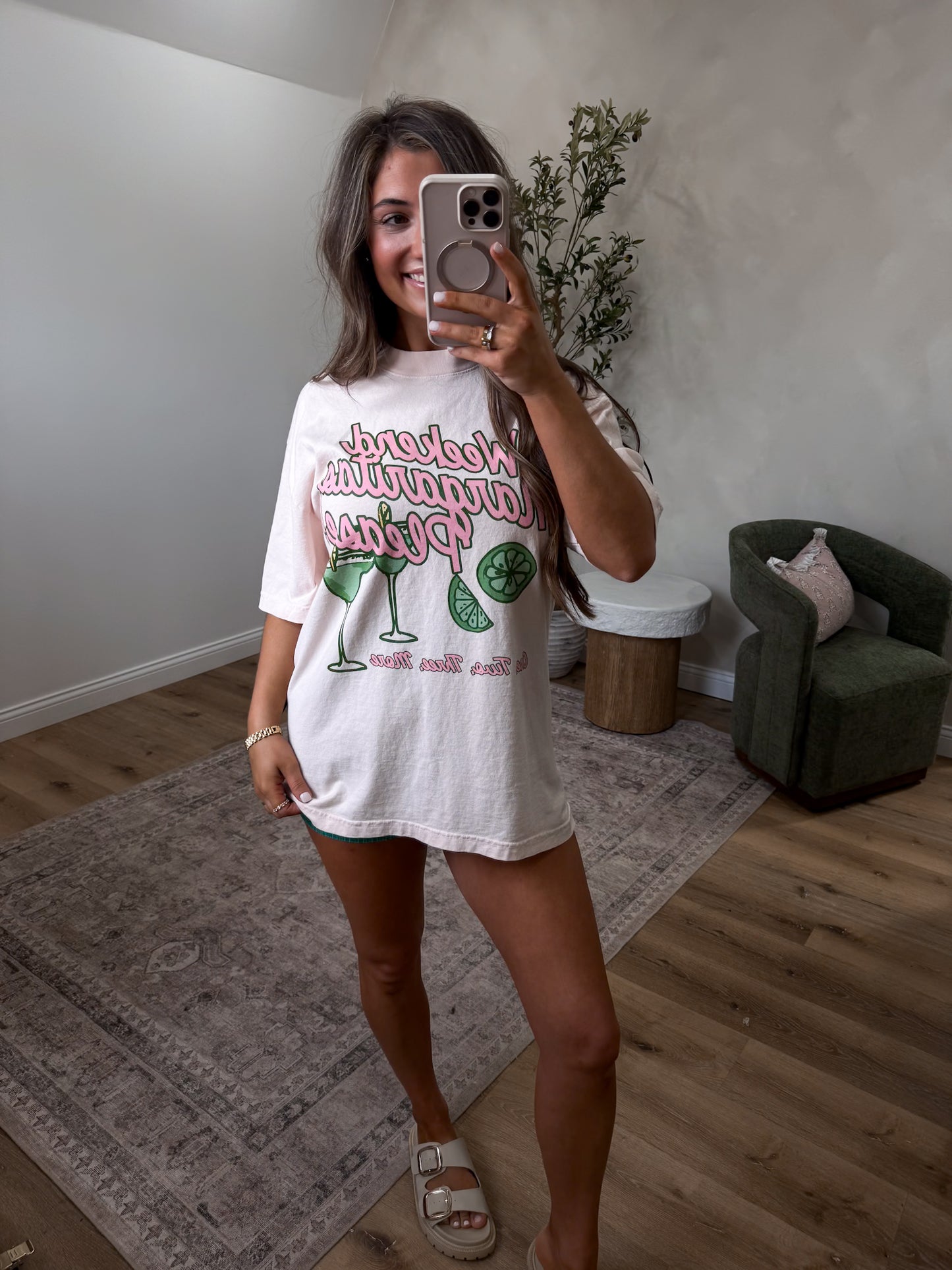 Weekend Margaritas Please Boxy Tee - pink