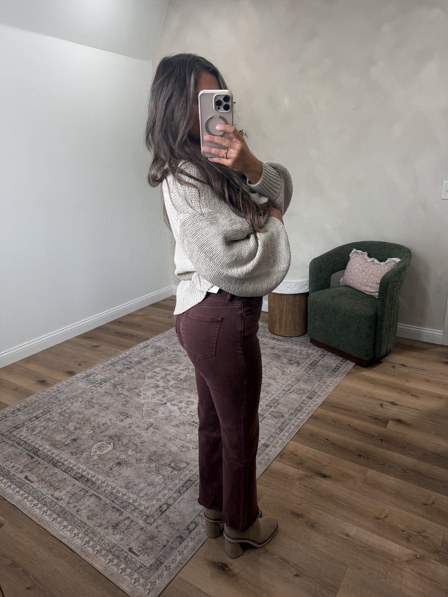 Blake High Waisted Bootcut Jeans - rum brown