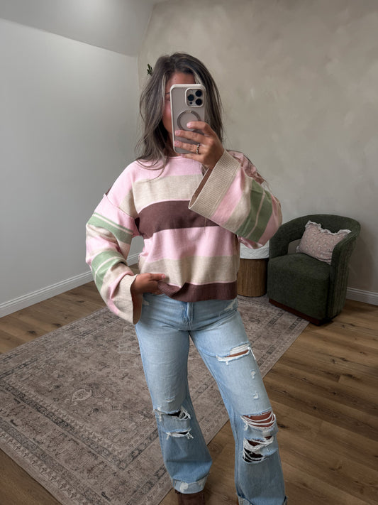 Addison Striped Sweater - pink multi