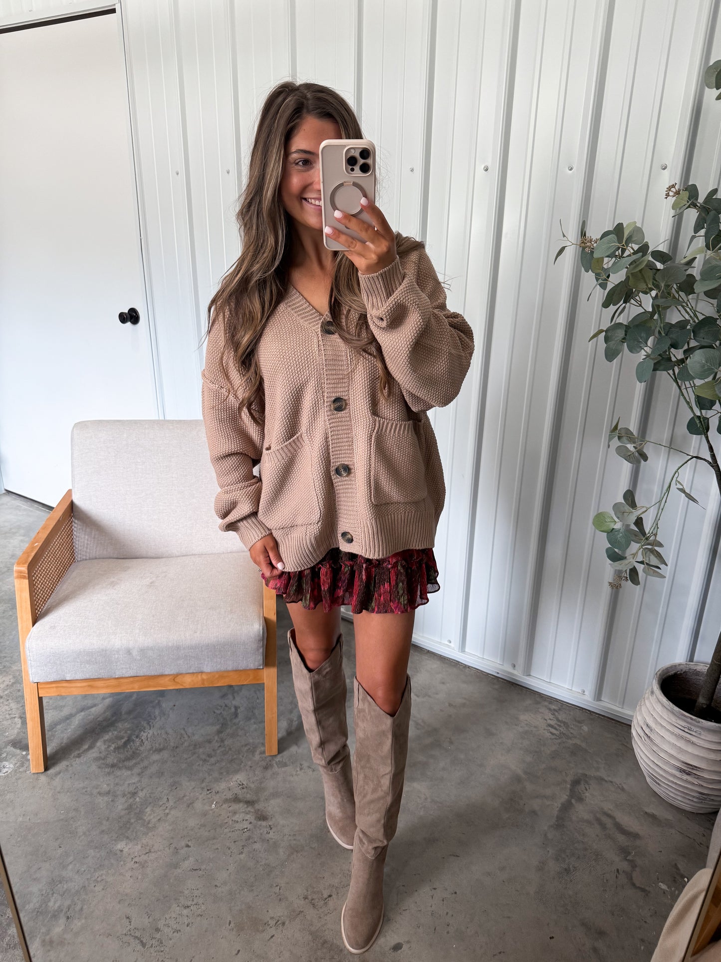 Charm Them All Button-Front Cardigan - taupe