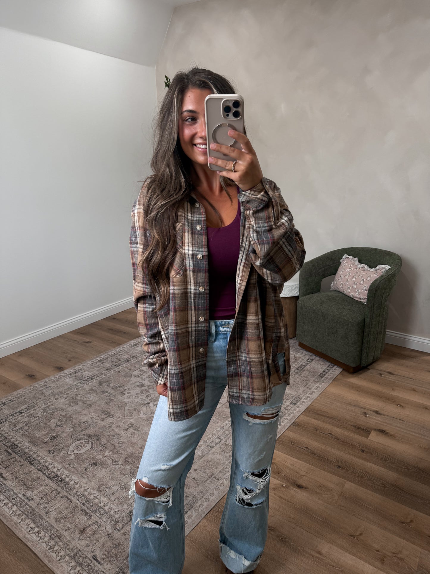 Raelynn Oversized Flannel - oat