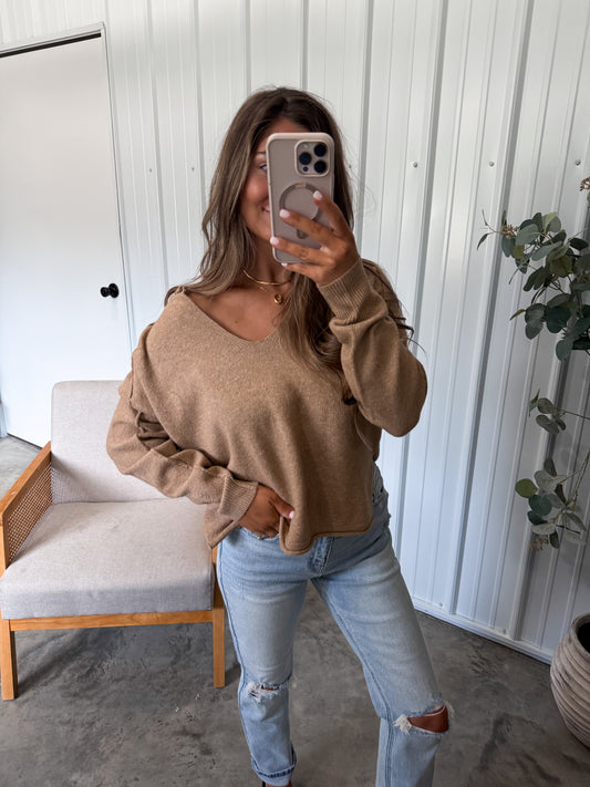 Elsa Exposed Seam Knit Sweater- Almond