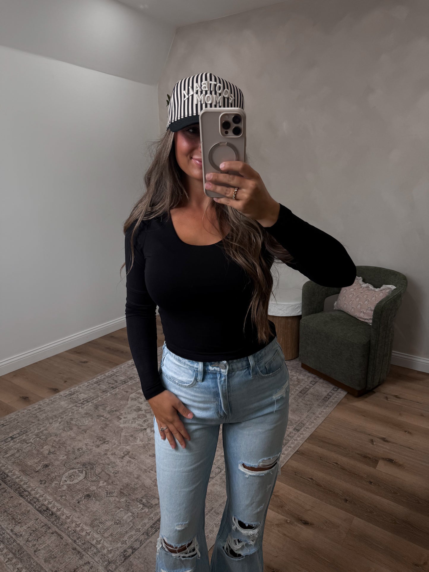 Football Mom Striped Hat - black/white *last ones!*