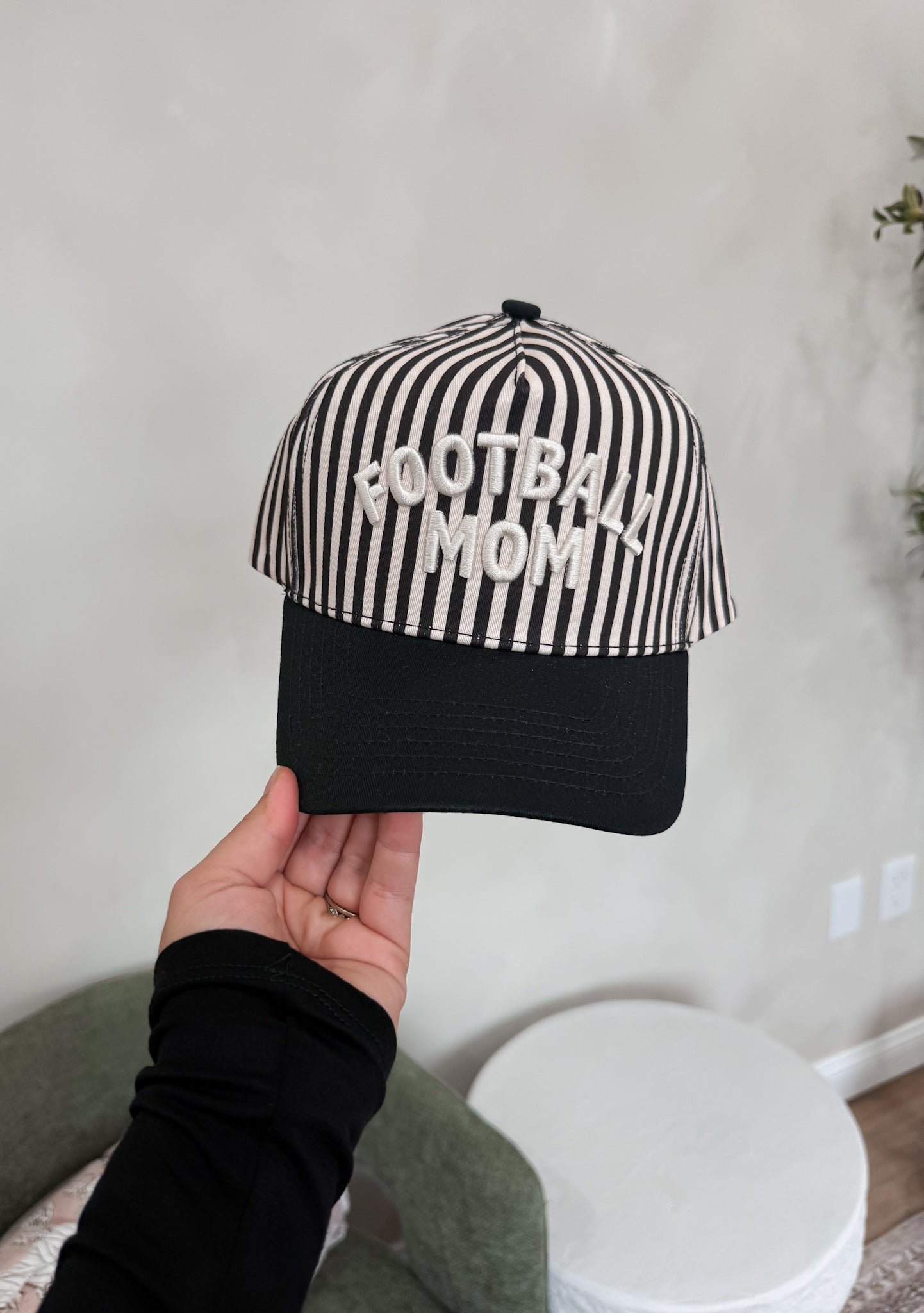 Football Mom Striped Hat - black/white *last ones!*