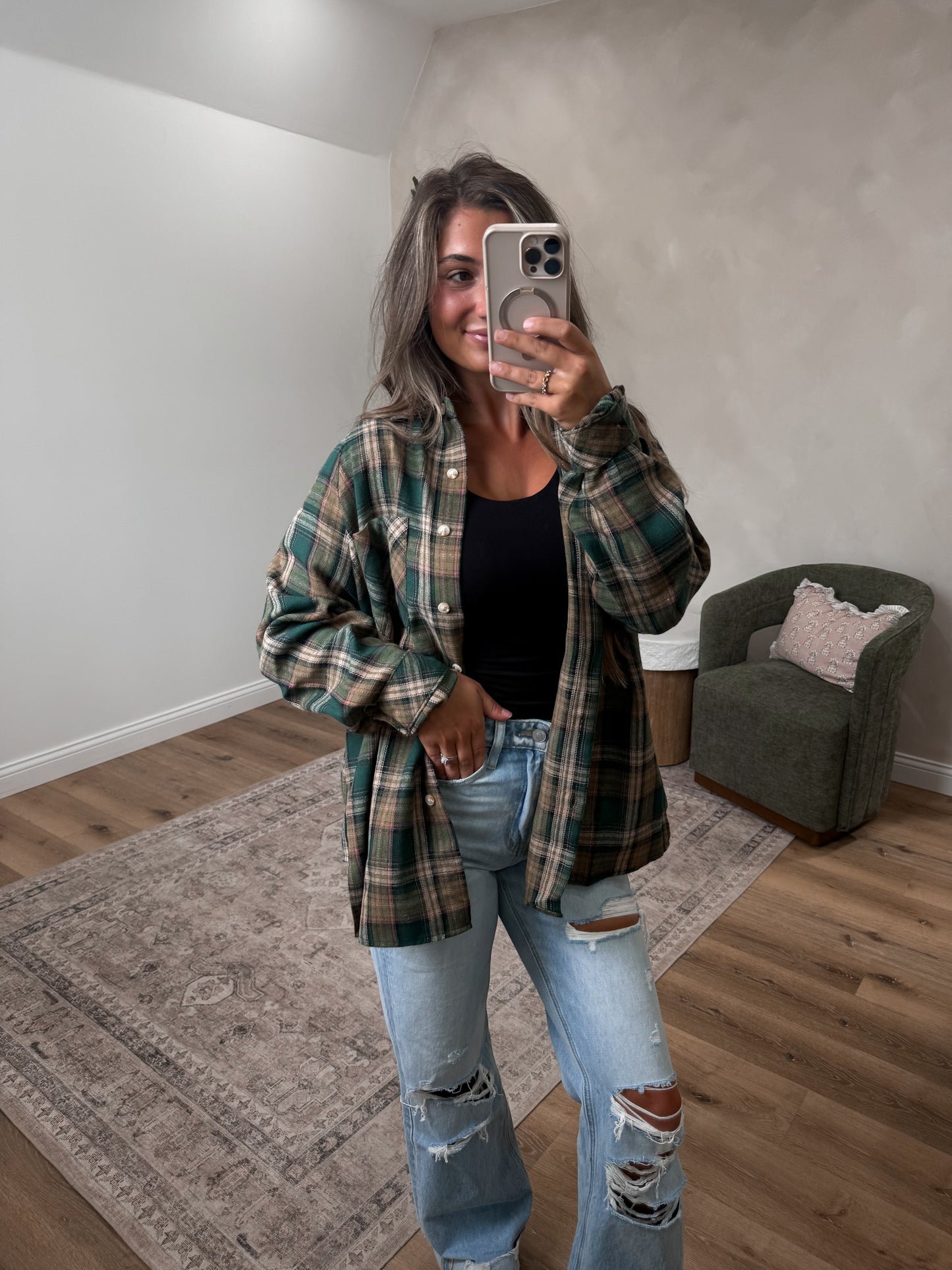 Raelynn Oversized Flannel - green *OPEN FOR PREORDER 8/28 OR BEFORE*