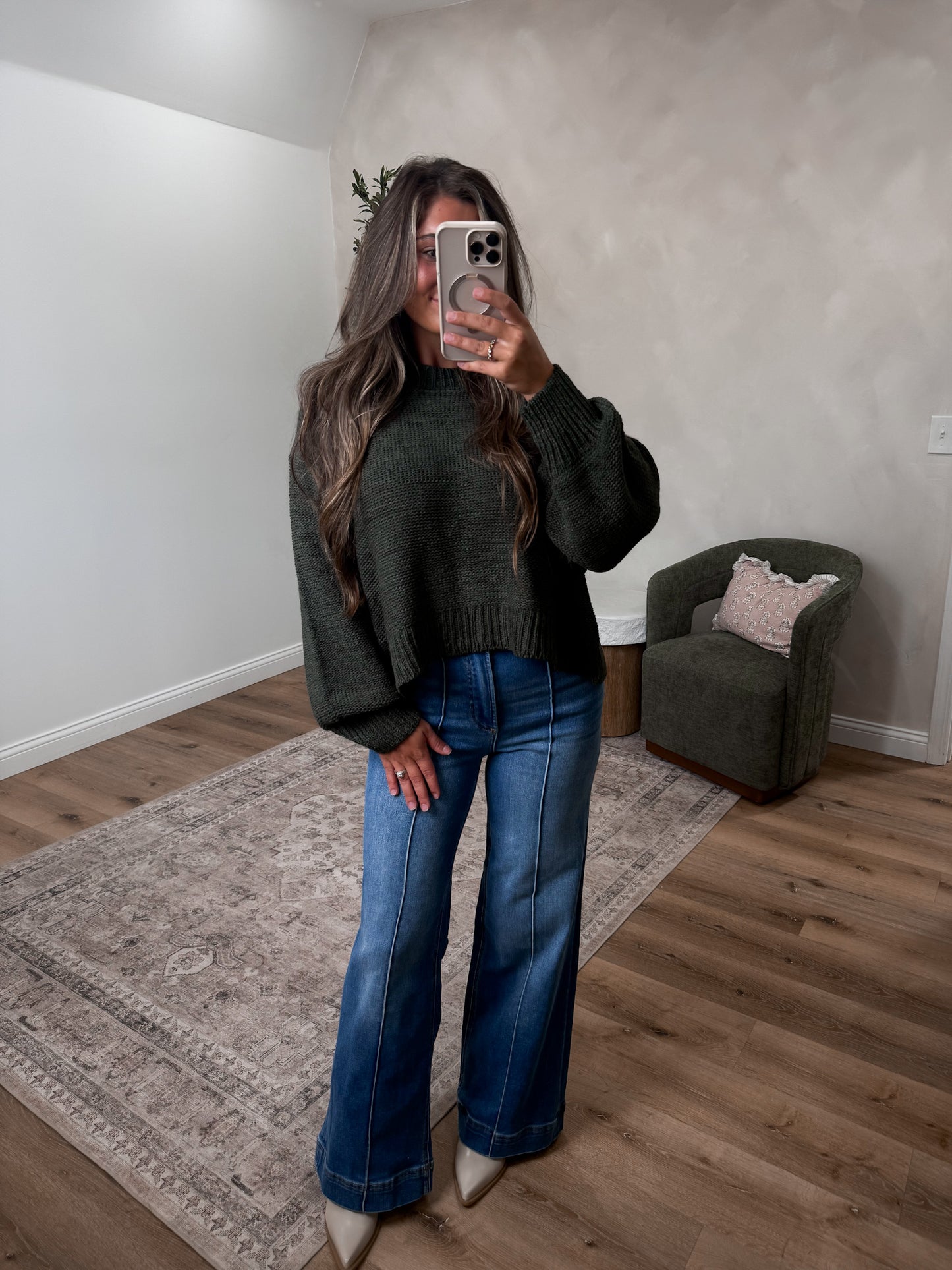 Bianca Balloon Sleeve Sweater - dark olive *PREORDER 8/28*