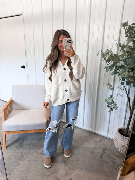 Charm Them All Button-Front Cardigan - cream