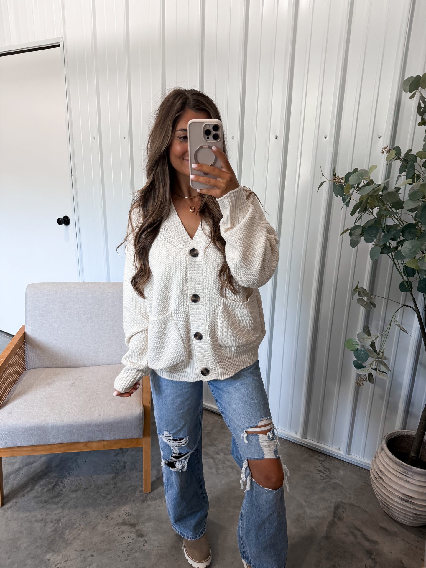 Charm Them All Button-Front Cardigan - cream
