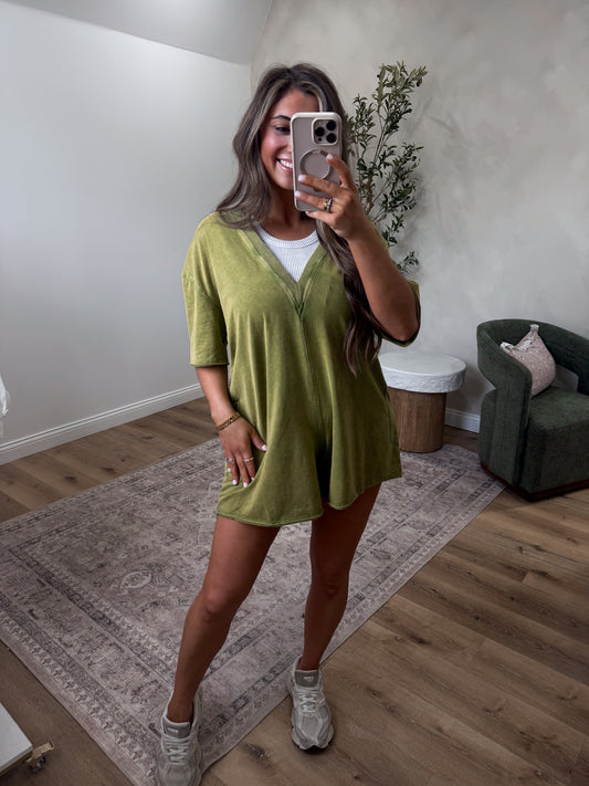 Olive Bloom Romper - vintage olive