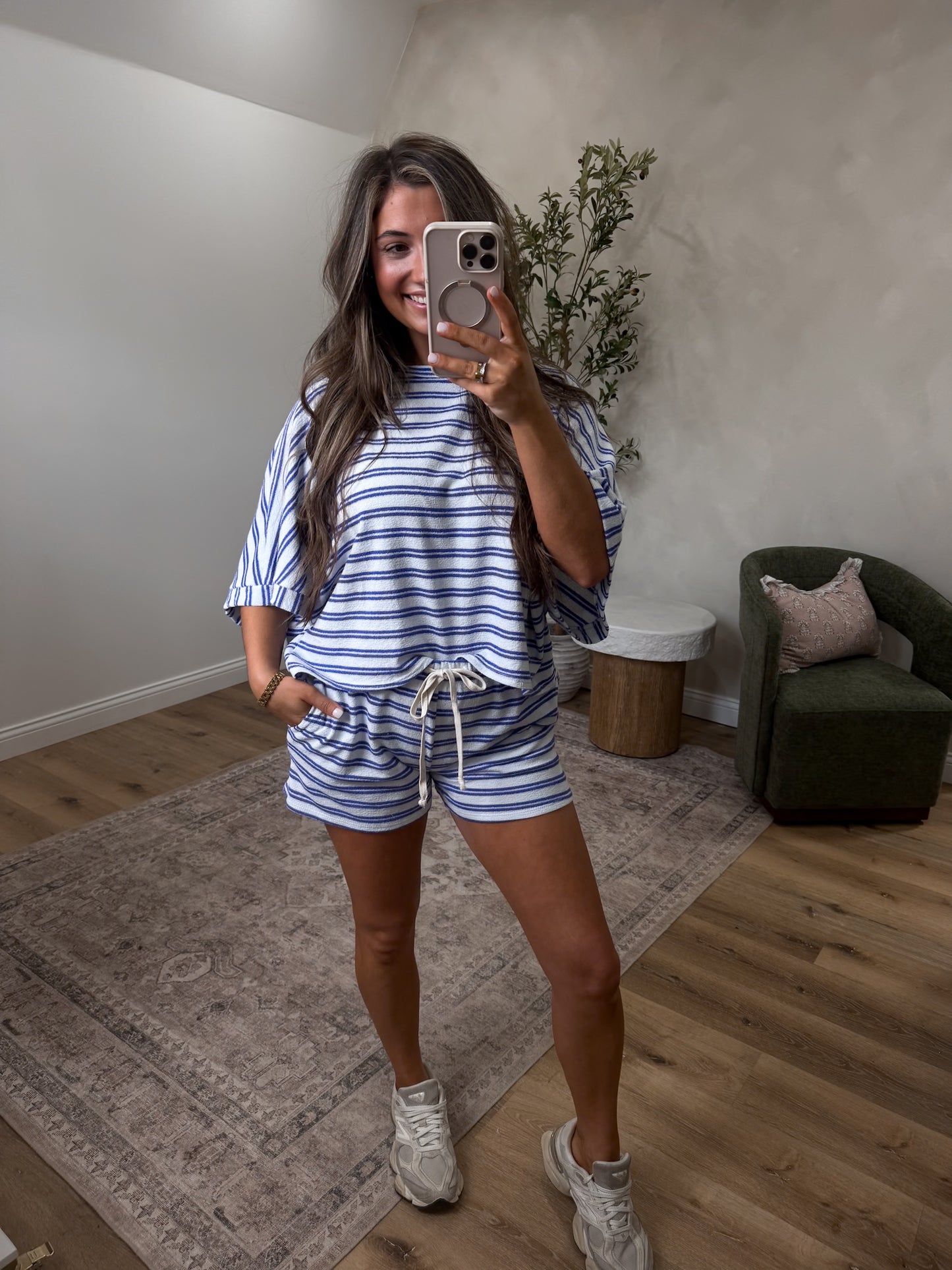 Sunlit Smiles Striped Set - royal blue