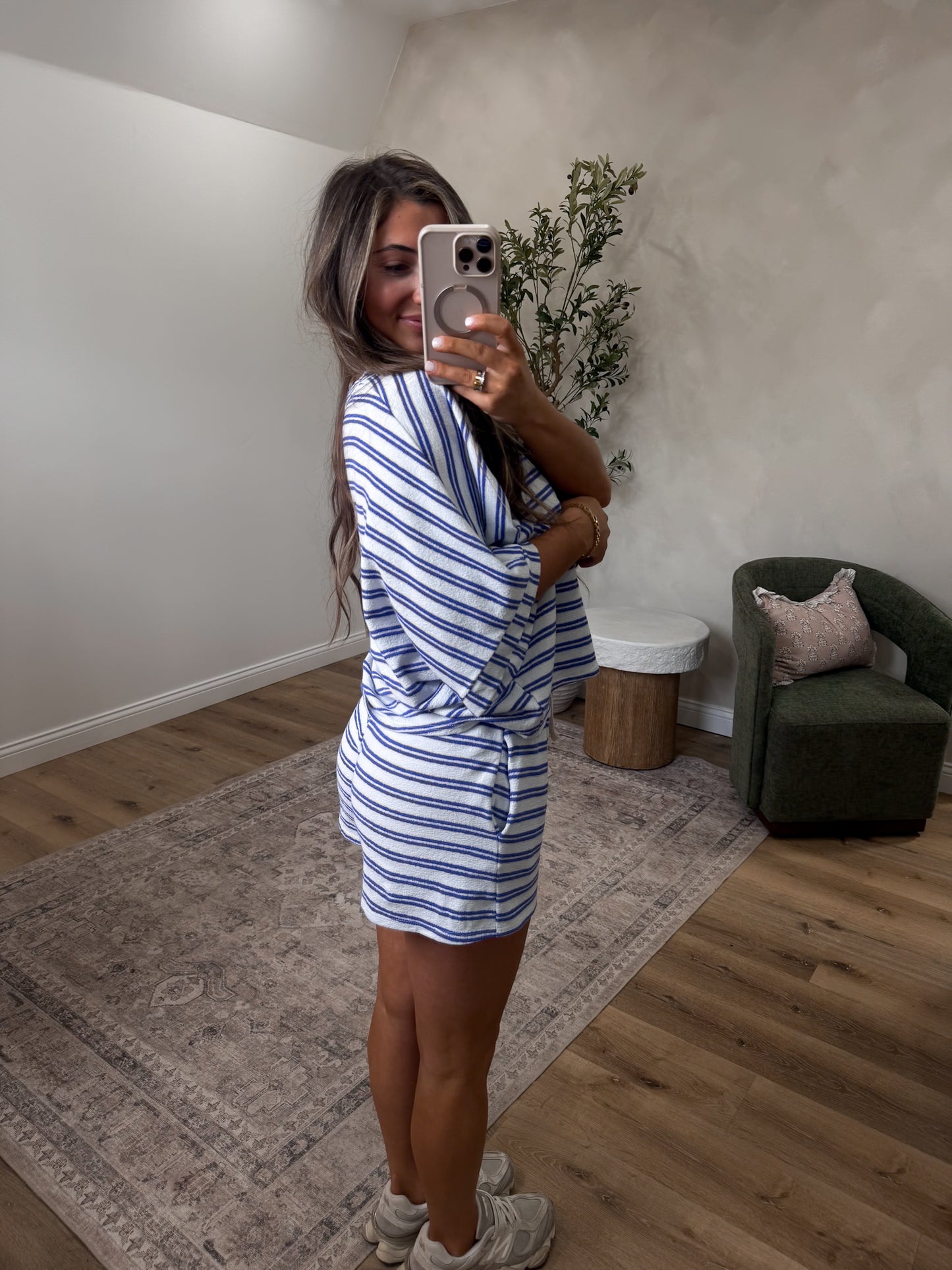 Sunlit Smiles Striped Set - royal blue