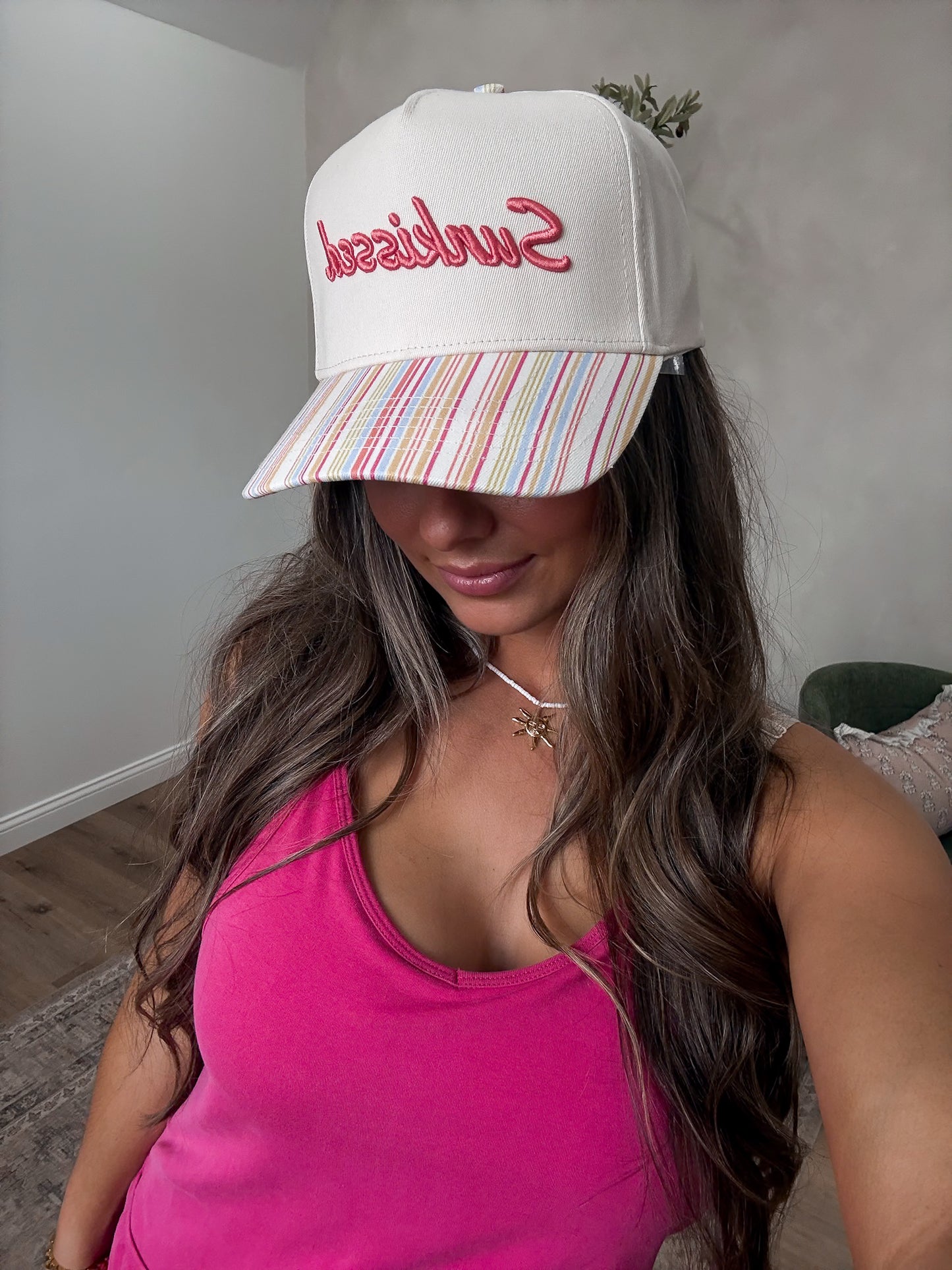 Sunkissed Striped Trucker Hat - pastel stripes