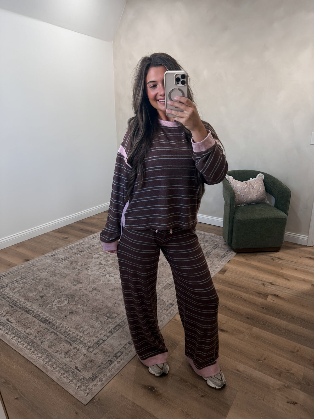 Slow Living Brushed Stripe Lounge Set - brown/pink *SURPRISE ITEM*