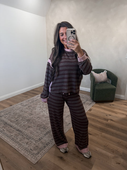 Slow Living Brushed Stripe Lounge Set - brown/pink *SURPRISE ITEM*