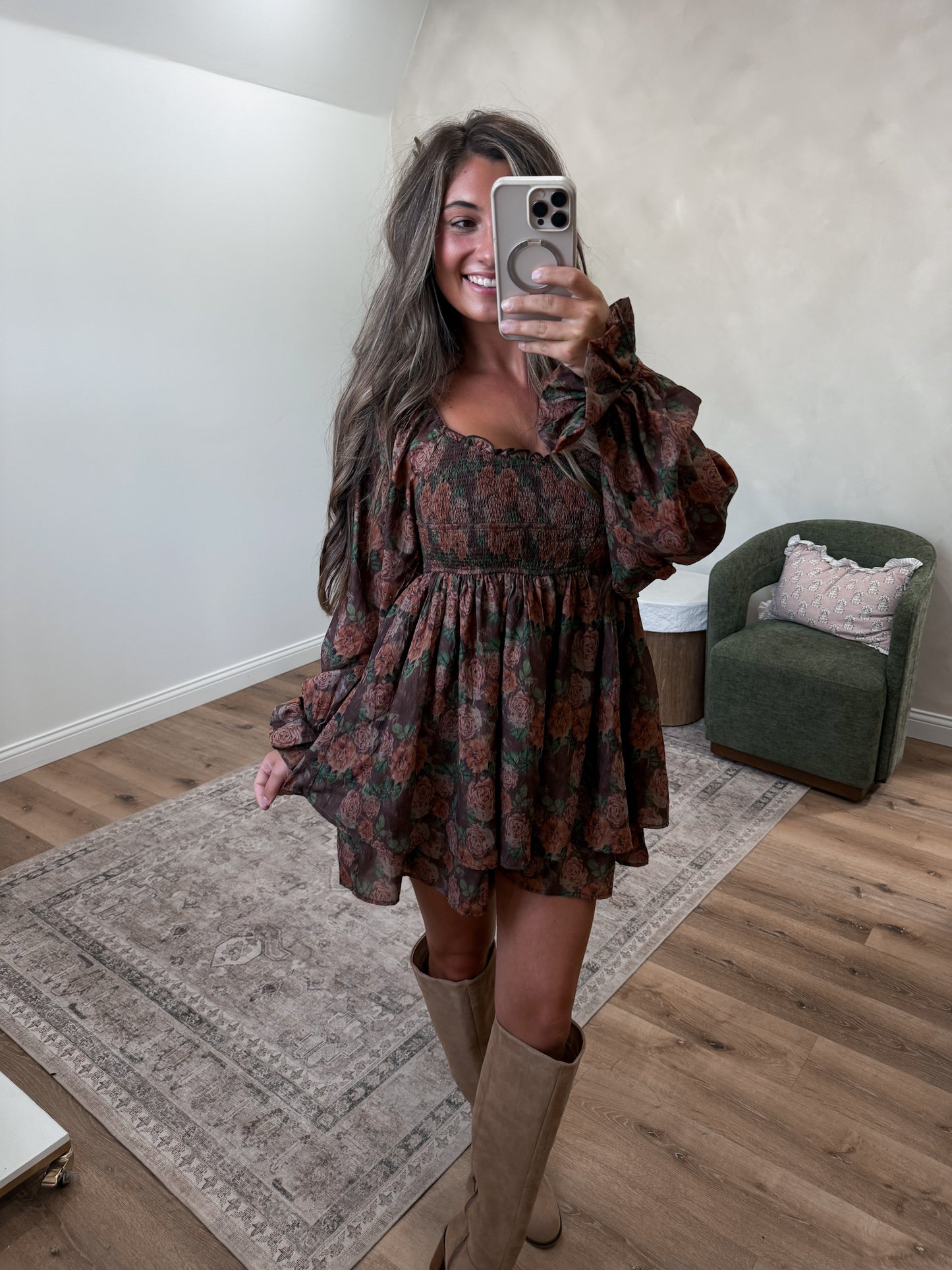 Maple Belle Floral Tiered Romper - brown