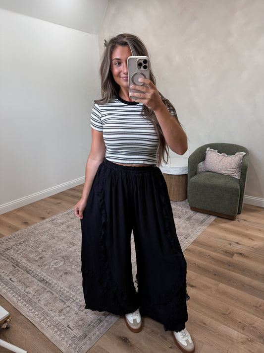 Annalise Lace Ruffle Pants - black
