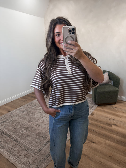 Scarlett Striped Knit Top - ivory/brown *SURPRISE ITEM*