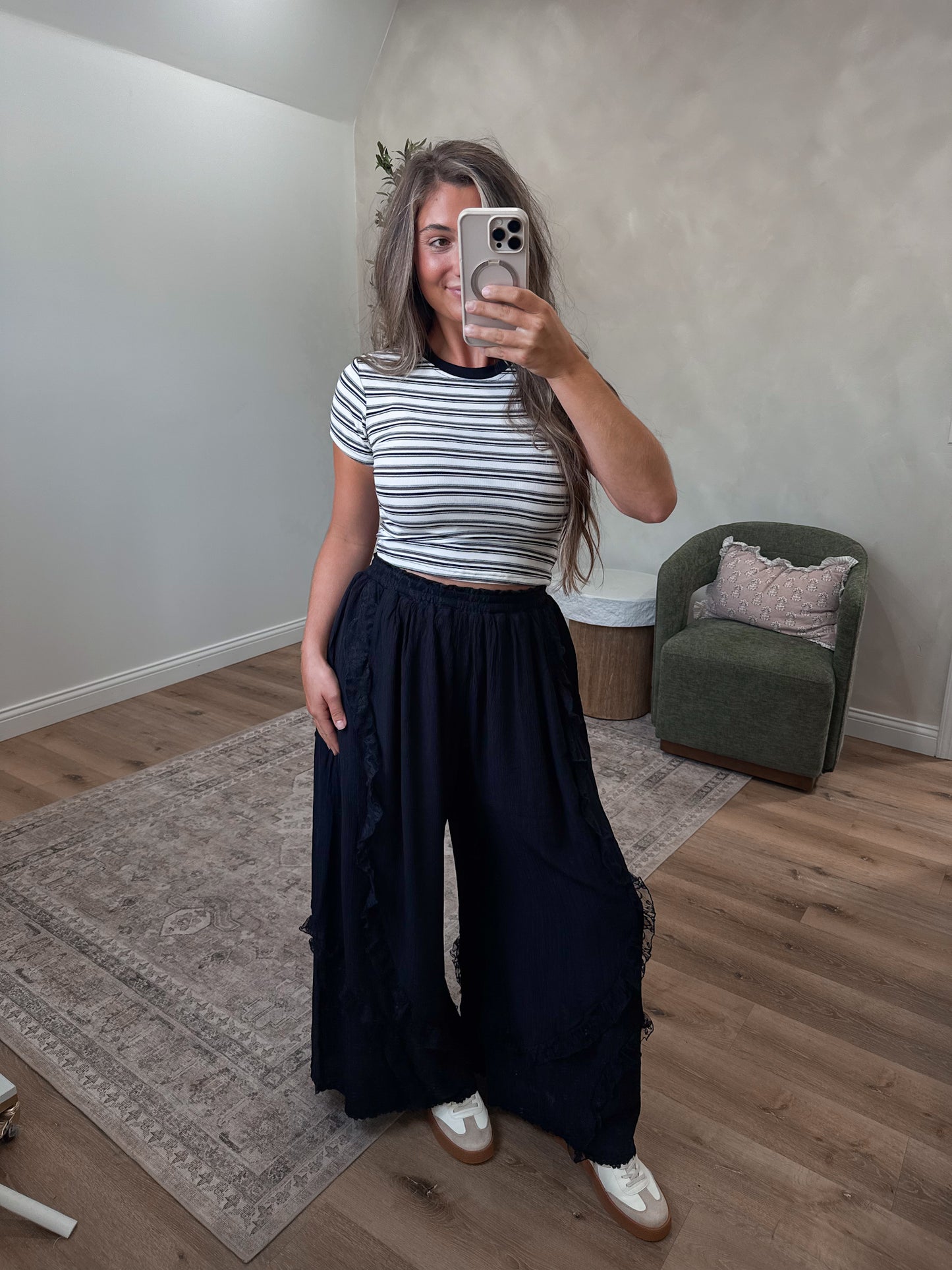 Striped Rayon Short Sleeve Tee - brown
