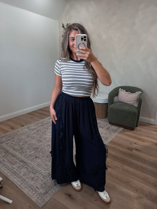 Striped Rayon Short Sleeve Tee - brown