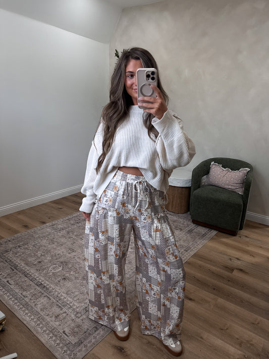 Noelle Patchwork Wide Leg Pants - ash violet