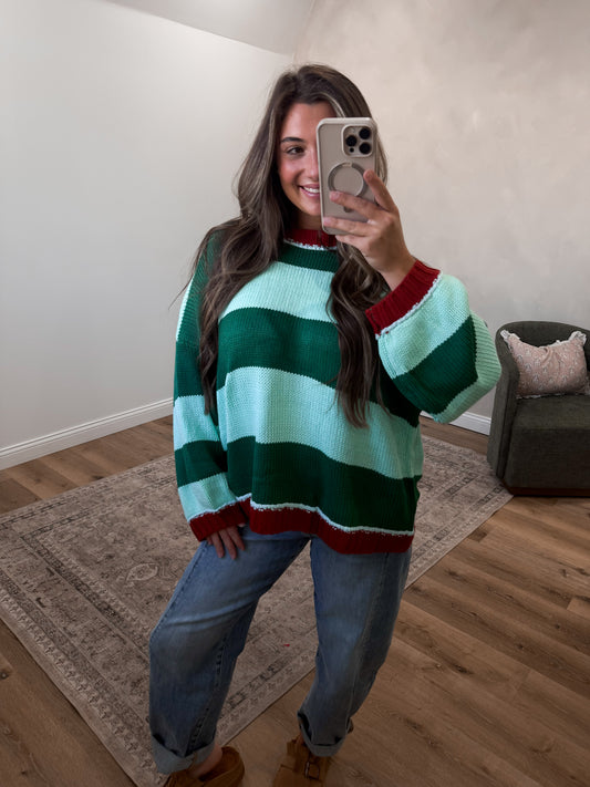 Little Miss Vintage Striped Sweater - green/sage