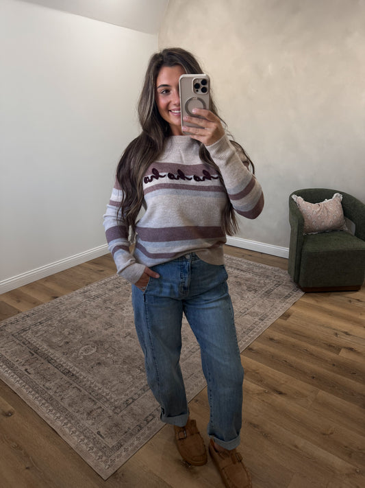 ho ho ho Long Sleeve Striped Sweater - mauve multi