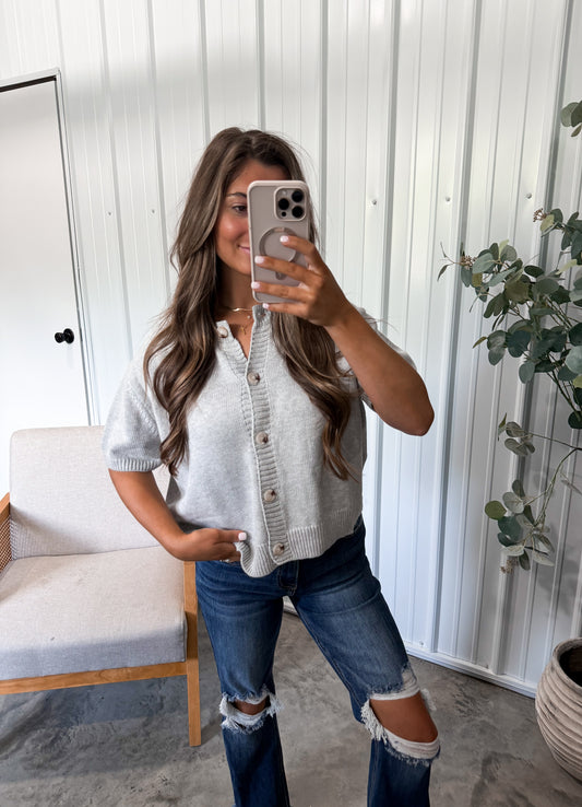 Heather Short Sleeve Cardigan- grey