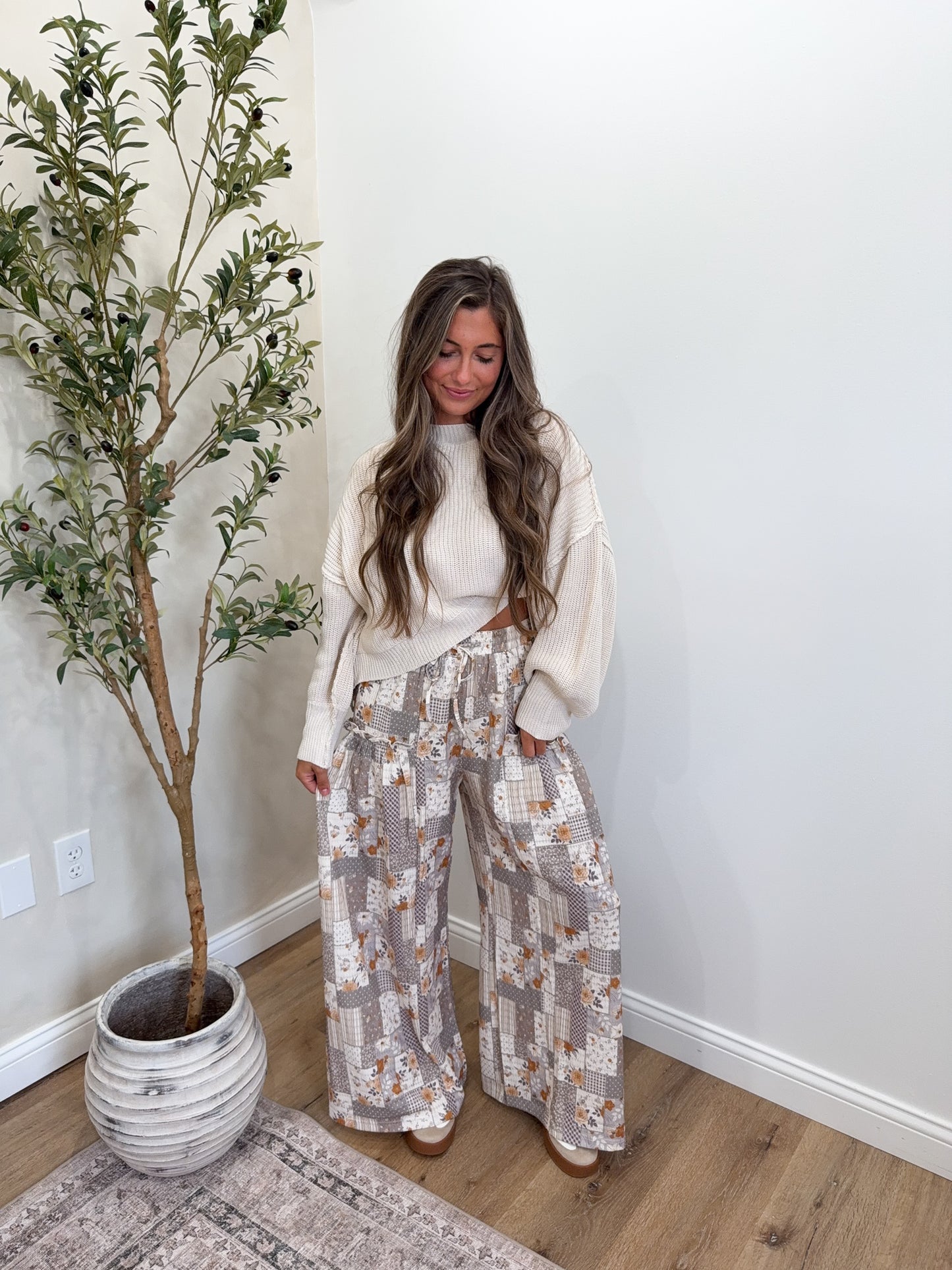 Noelle Patchwork Wide Leg Pants - ash violet