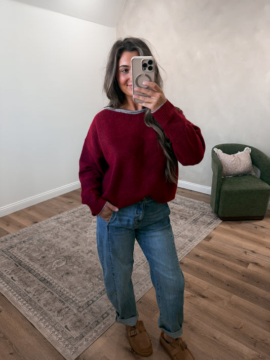 Wrapped in Style relaxed Sweater - burgundy