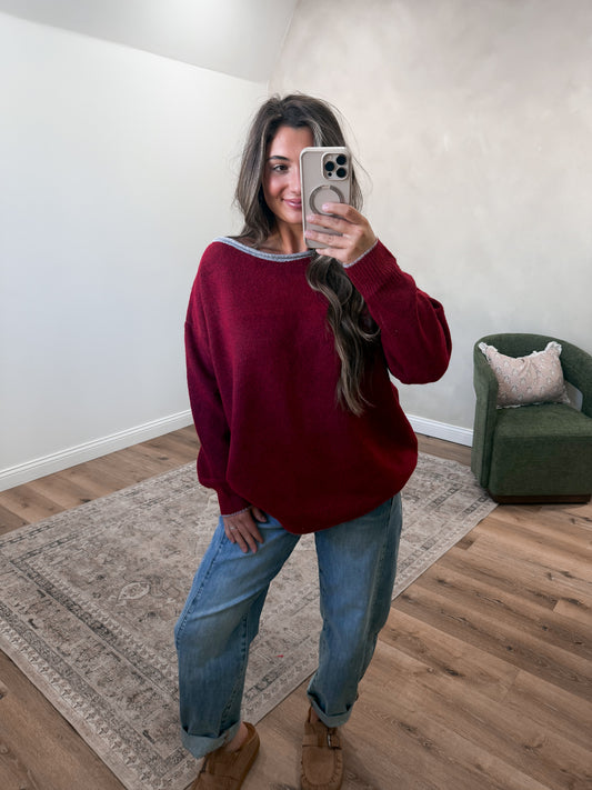 Wrapped in Style relaxed Sweater - burgundy