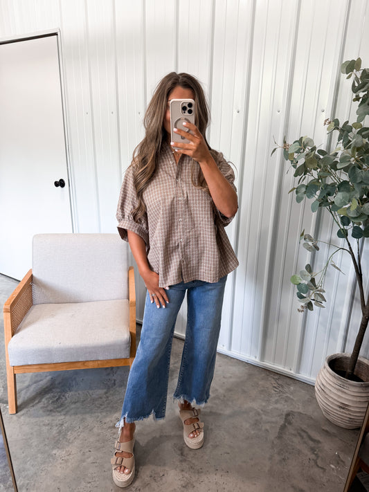 Jesse Plaid blouse - Mocha/ivory