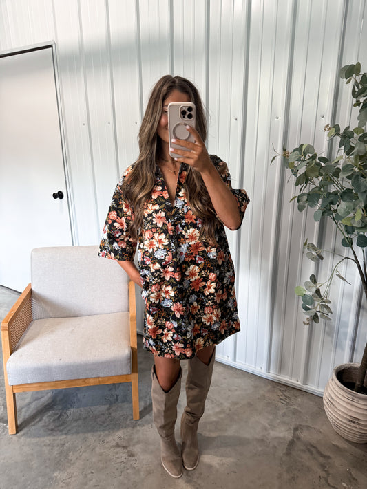 Midnight Floral Denim Dress