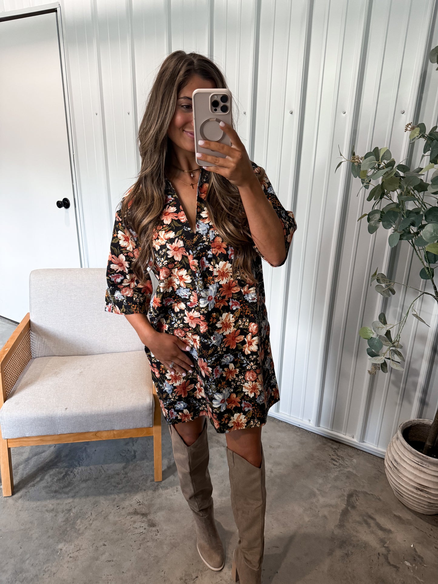 Midnight Floral Denim Dress