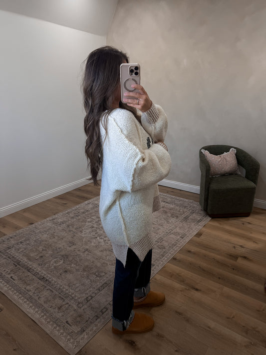 Rudolph Cross Embroidery Sweater - ivory/brown