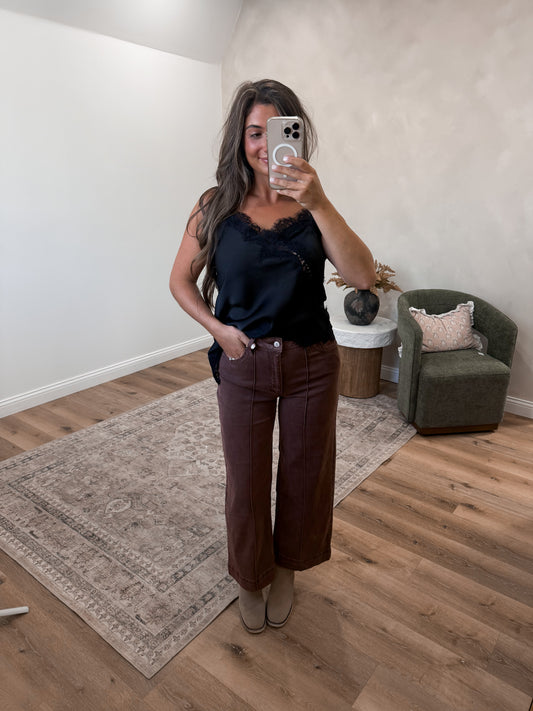 Kori High Rise Wide Leg Pintuck Jeans - rum brown