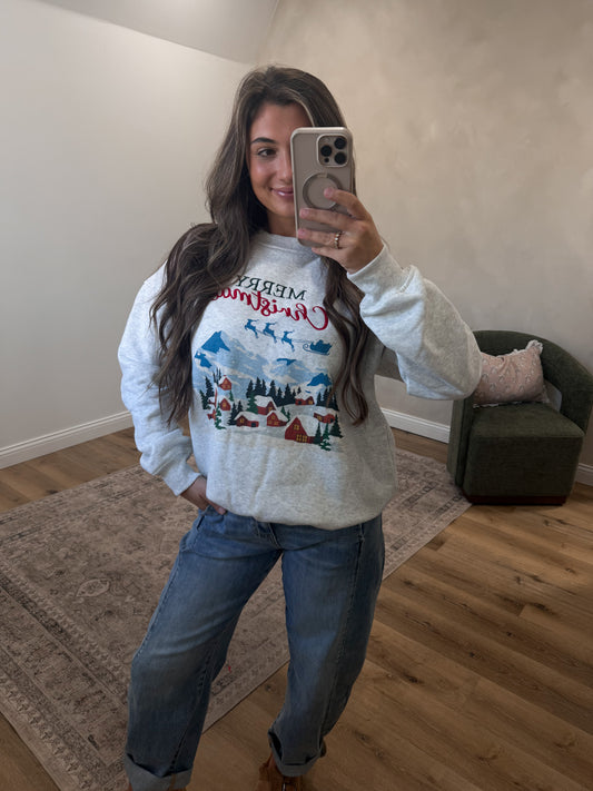 Merry Christmas Graphic Pullover - melange