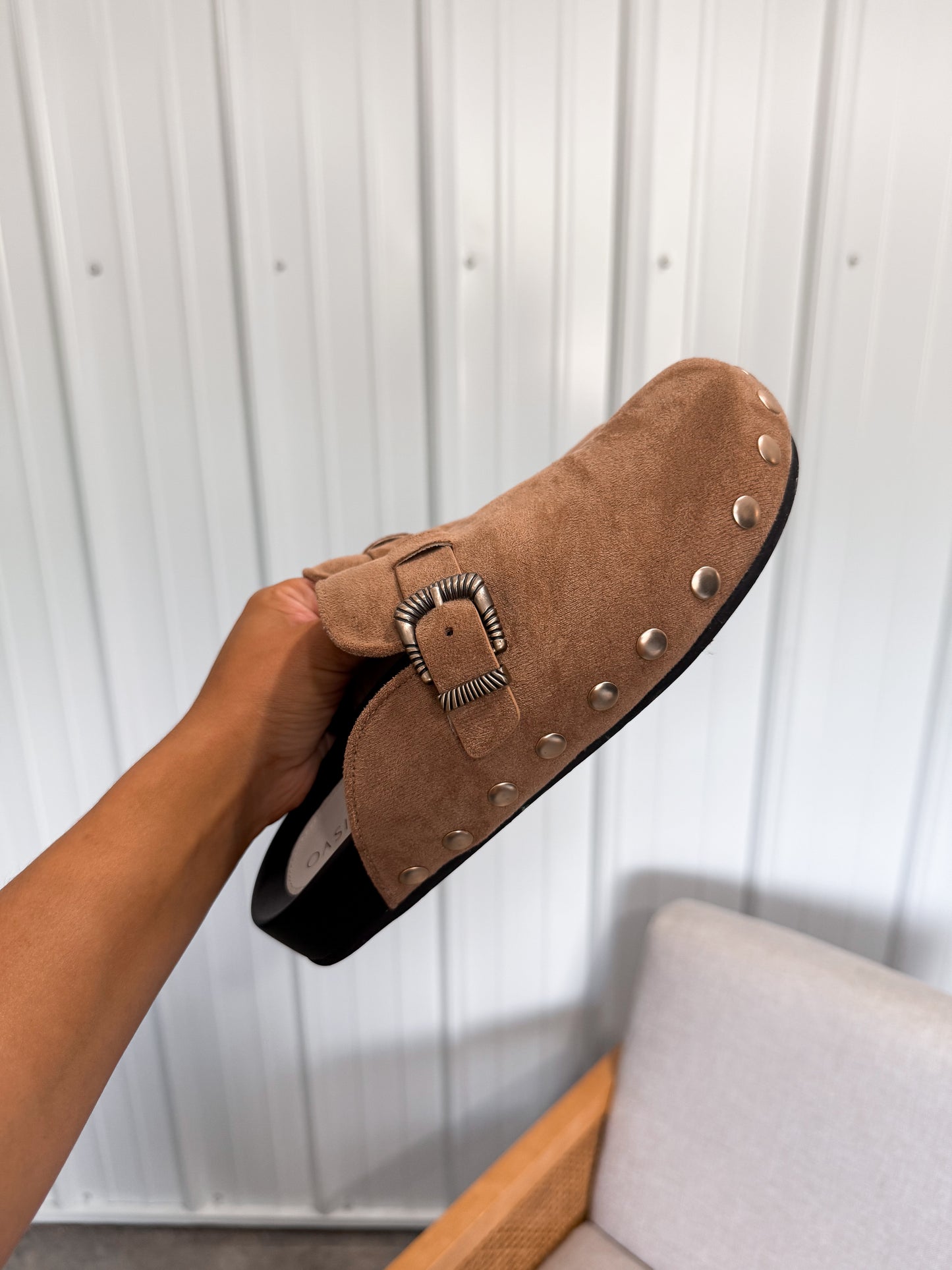 The Toni Studded Buckle Clogs- Latte