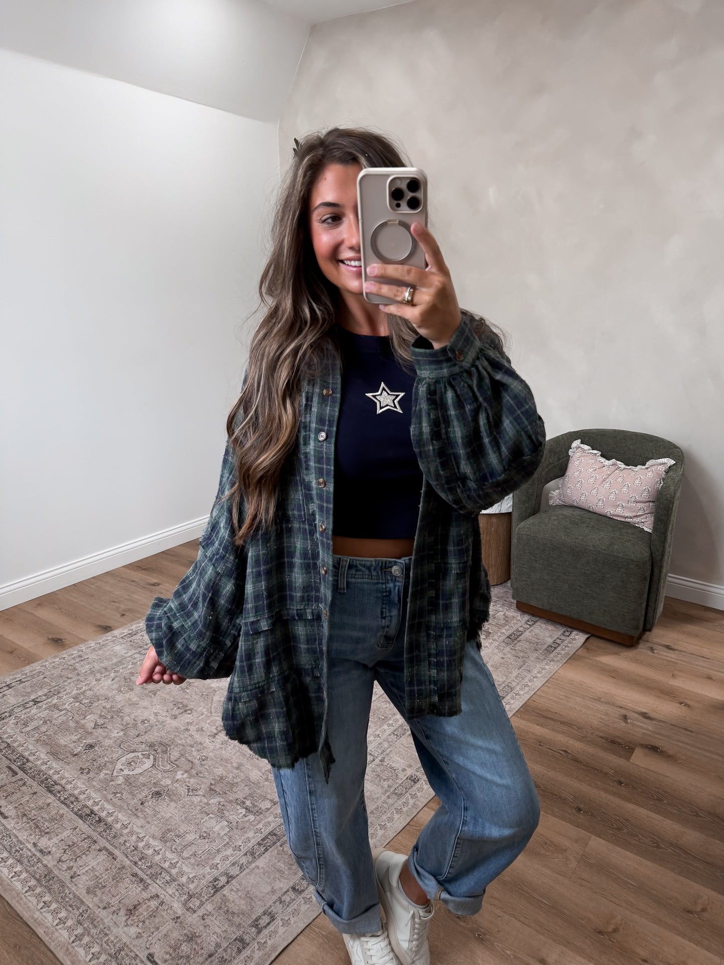 Distressed Wavelyn Flannel - pine green