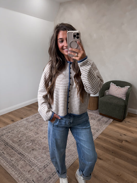 Timeless Tones Striped Cardigan - light mocha