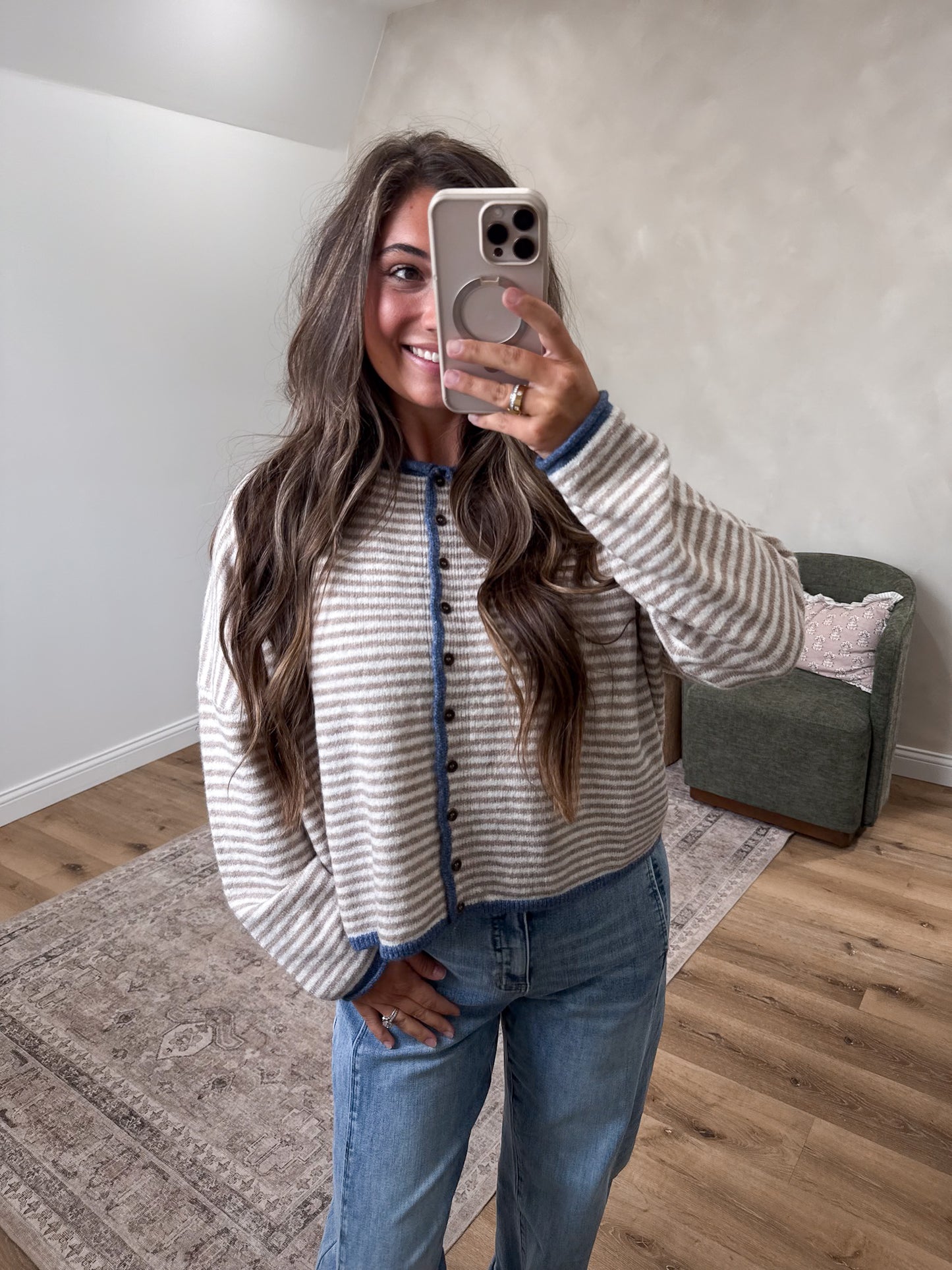 Timeless Tones Striped Cardigan - light mocha