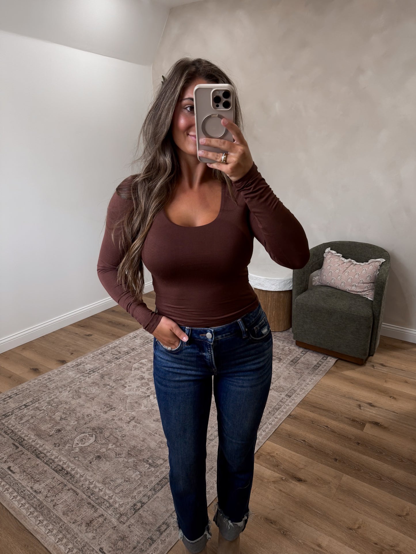 Double Layered Rayon Long Sleeve - dark brown *PREORDER FOR 9/3