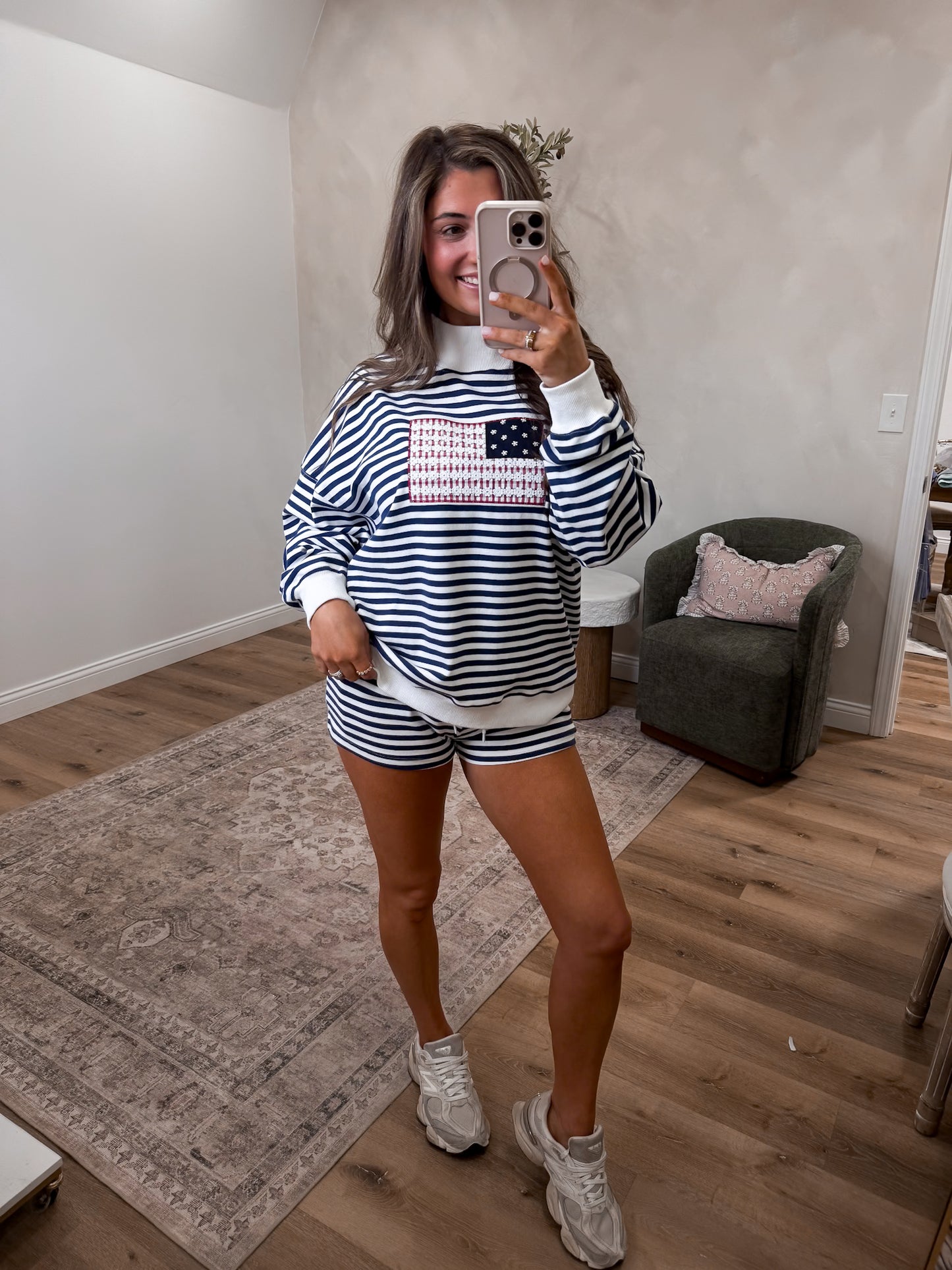 Vintage Liberty Striped Shorts Set - navy/white